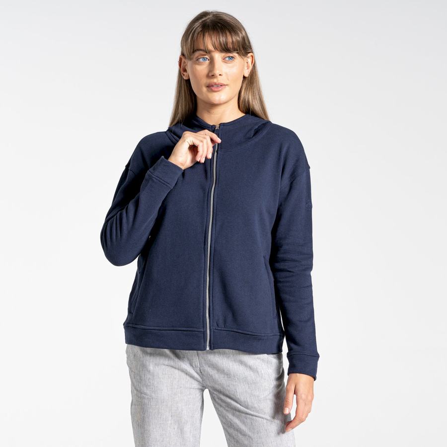 Blue Navy Craghoppers Nosibotanical Eden Hooded Women's T-Shirts | BZH4613NP