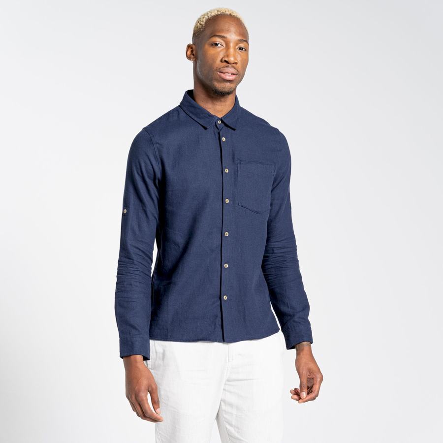 Blue Navy Craghoppers Nosibotanical Lagarto Long Sleeved Men's Shirts | MXS4260CP