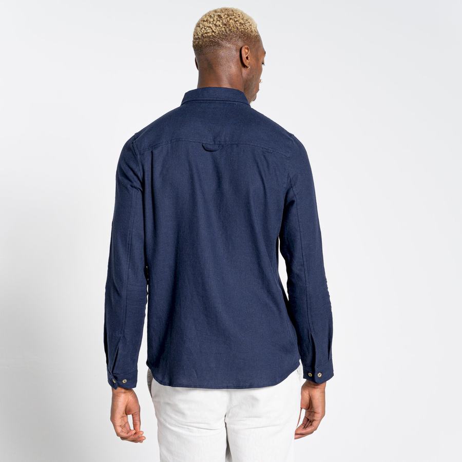 Blue Navy Craghoppers Nosibotanical Lagarto Long Sleeved Men's Shirts | MXS4260CP