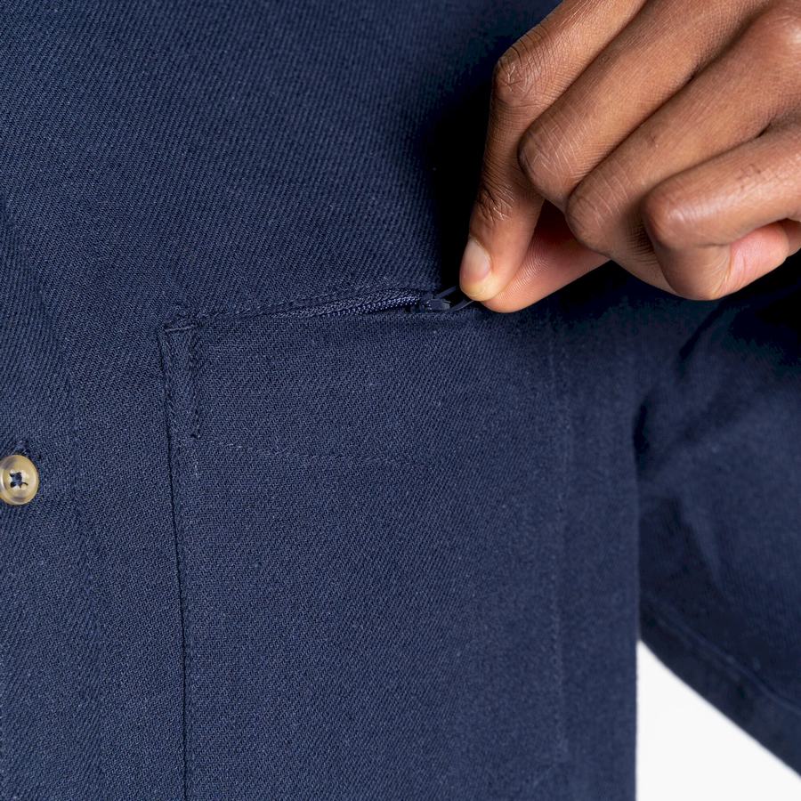 Blue Navy Craghoppers Nosibotanical Lagarto Long Sleeved Men's Shirts | MXS4260CP