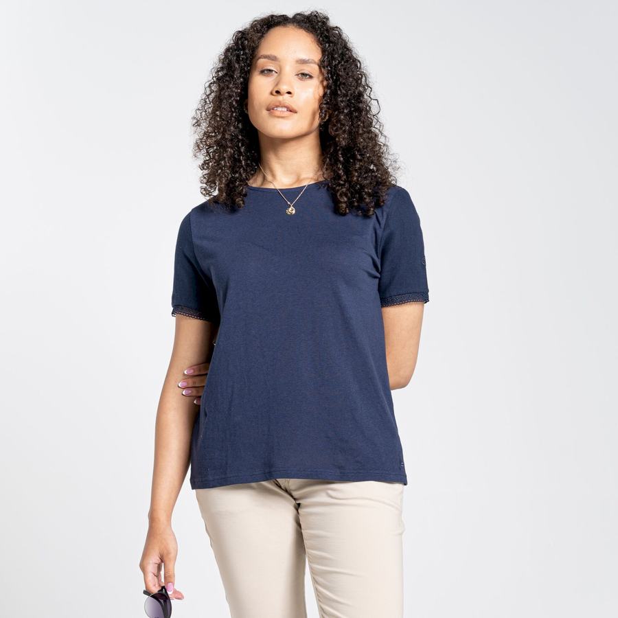 Blue Navy Craghoppers Nosibotanical Lavern Short Sleeved Women's T-Shirts | HDM8992JE