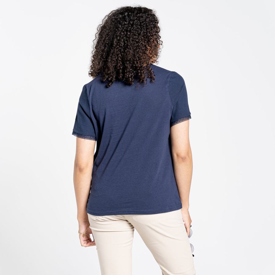 Blue Navy Craghoppers Nosibotanical Lavern Short Sleeved Women's T-Shirts | HDM8992JE