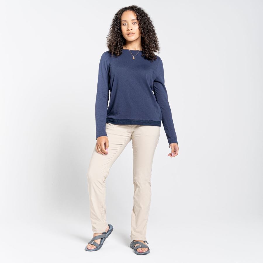 Blue Navy Craghoppers Nosibotanical Magnolia Long Sleeved Women's T-Shirts | RYL389FI