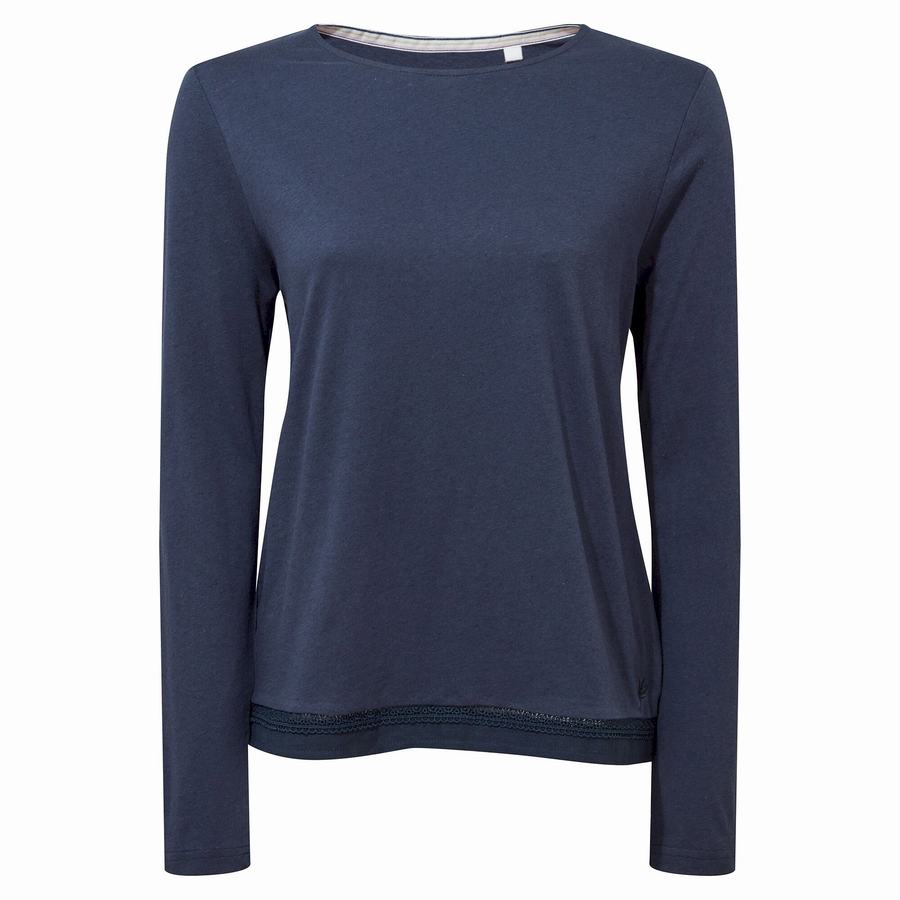 Blue Navy Craghoppers Nosibotanical Magnolia Long Sleeved Women's T-Shirts | RYL389FI