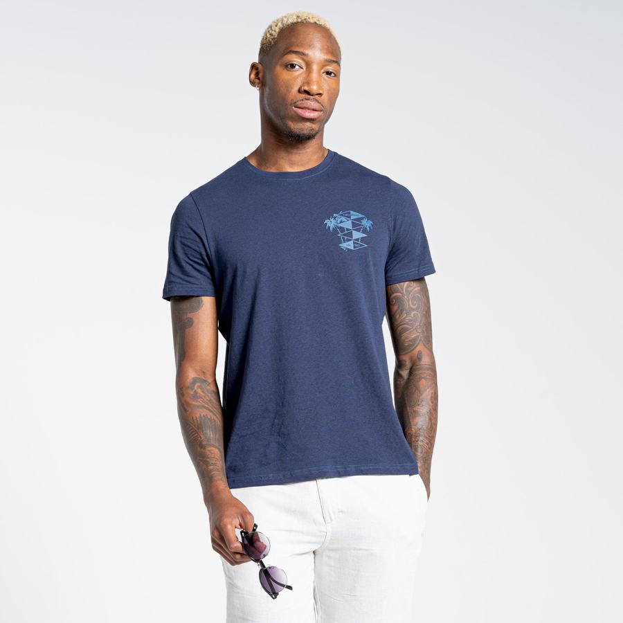 Blue Navy Craghoppers Nosibotanical Sten Short Sleeved Men's T-Shirts | NEJ886UW