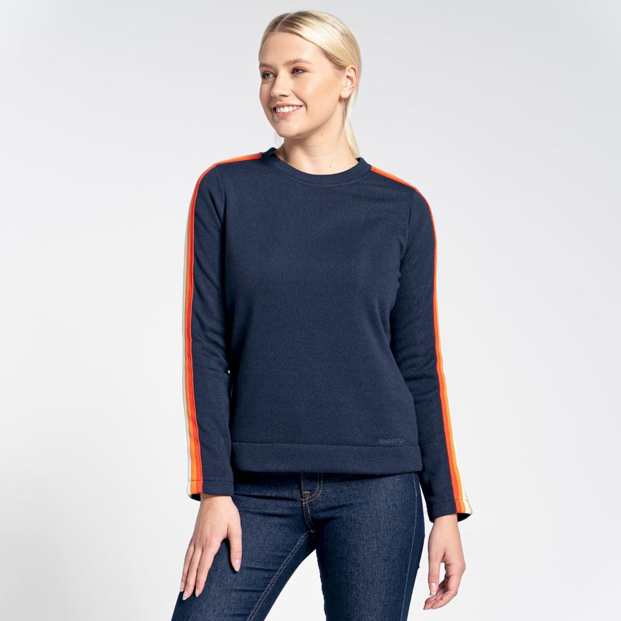 Blue Navy Craghoppers Pinalla Crew Neck Women's Sweatshirts | UIR3484QM