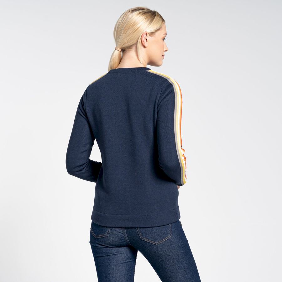 Blue Navy Craghoppers Pinalla Crew Neck Women's Sweatshirts | UIR3484QM