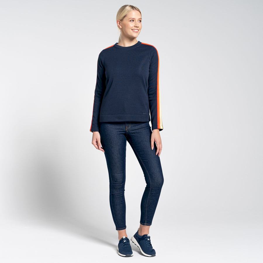 Blue Navy Craghoppers Pinalla Crew Neck Women's Sweatshirts | UIR3484QM