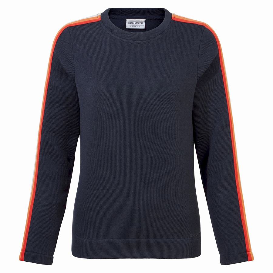 Blue Navy Craghoppers Pinalla Crew Neck Women's Sweatshirts | UIR3484QM