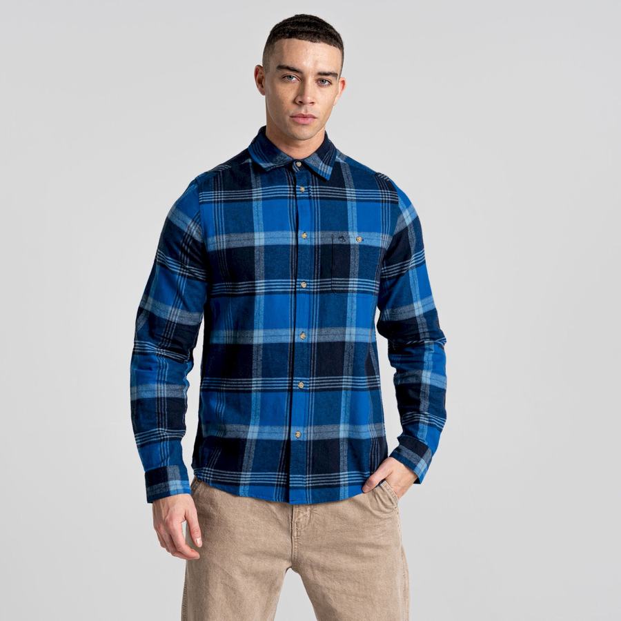 Blue Navy Craghoppers Thornhill Long Sleeved Men's Shirts | NFW8979EQ