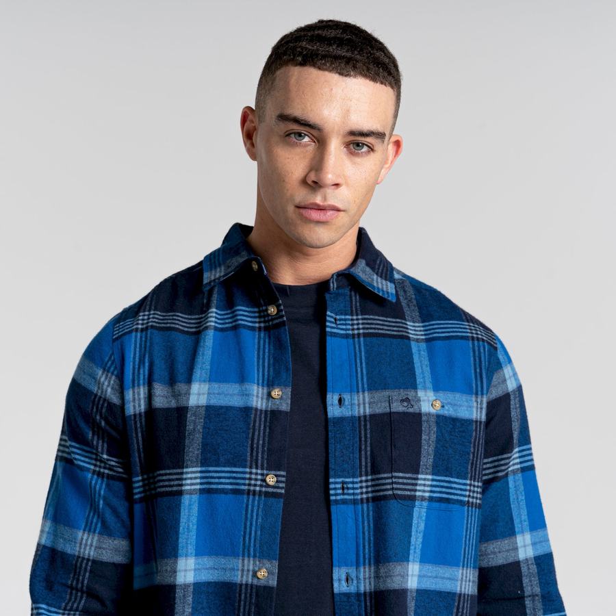 Blue Navy Craghoppers Thornhill Long Sleeved Men's Shirts | NFW8979EQ