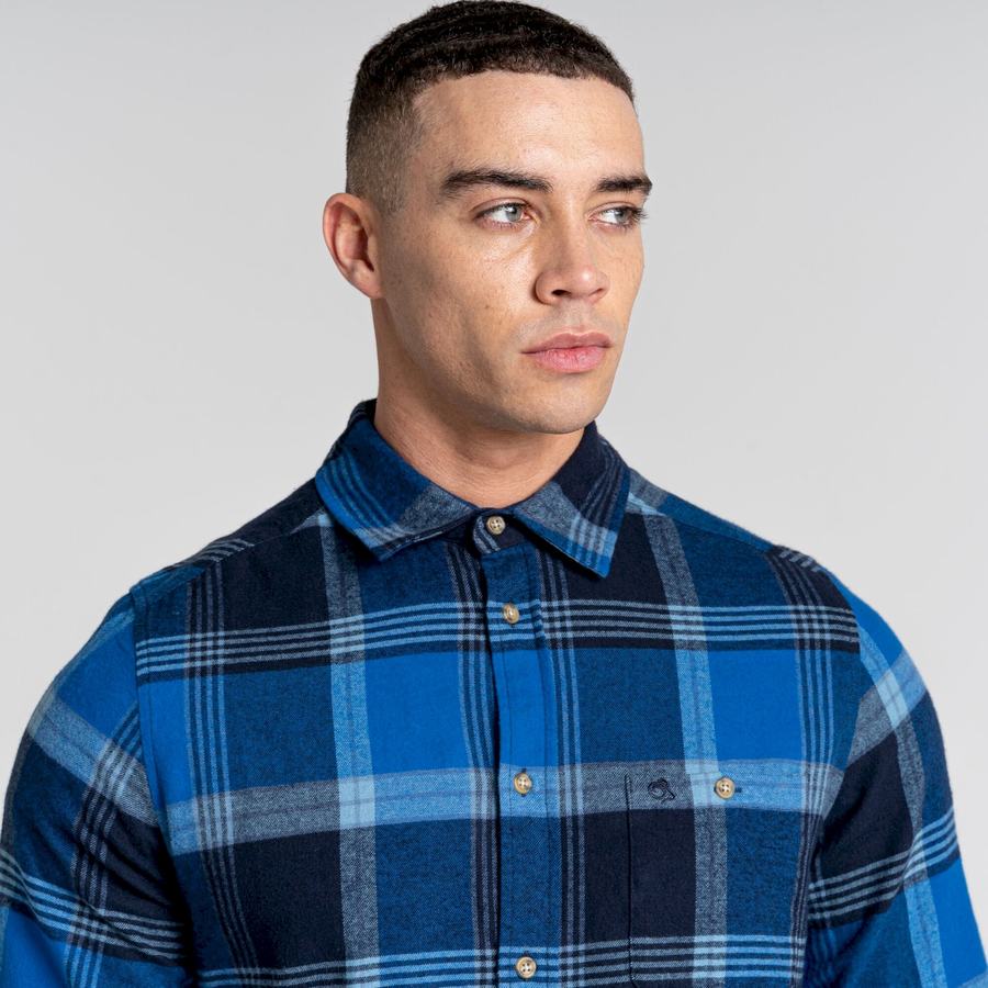 Blue Navy Craghoppers Thornhill Long Sleeved Men's Shirts | NFW8979EQ