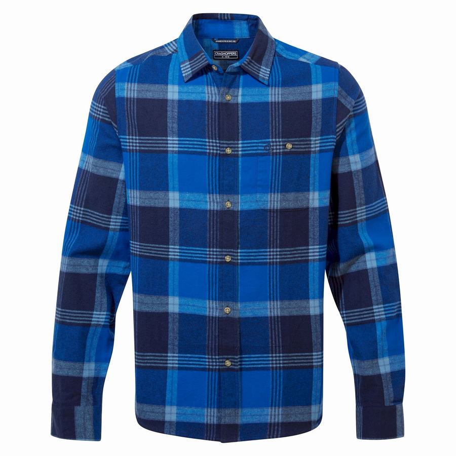 Blue Navy Craghoppers Thornhill Long Sleeved Men's Shirts | NFW8979EQ