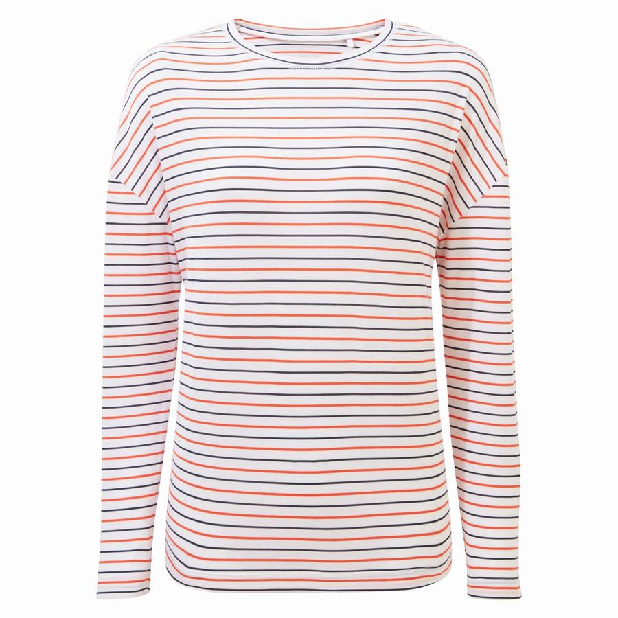 Blue Navy Orange Stripes Craghoppers NosiLife Cora Long Sleeved Women's T-Shirts | IEF2354GO