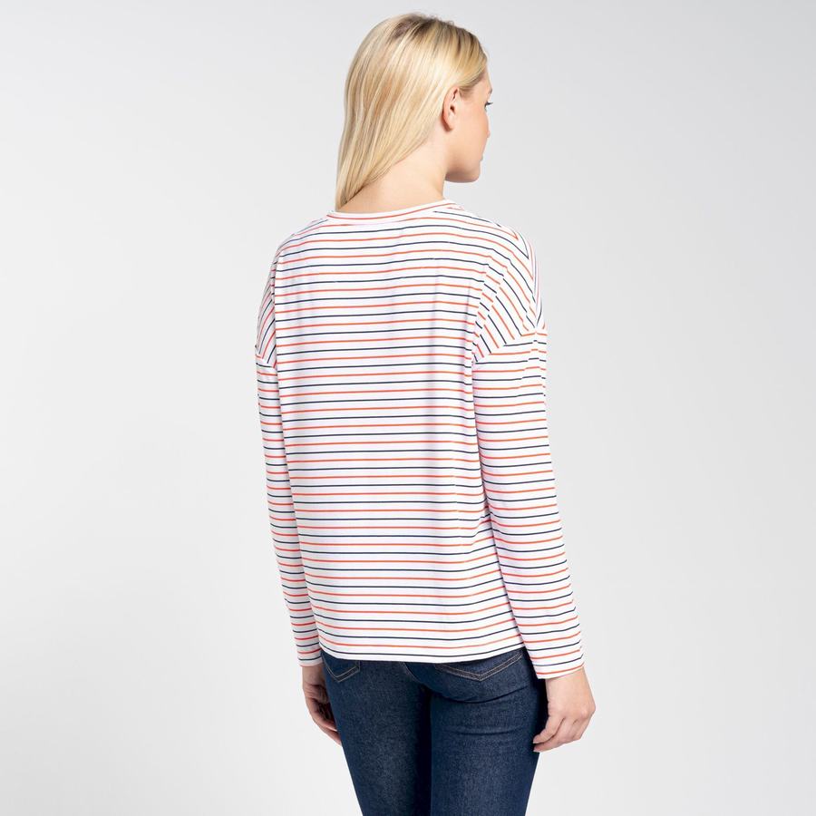 Blue Navy Orange Stripes Craghoppers NosiLife Cora Long Sleeved Women's T-Shirts | IEF2354GO