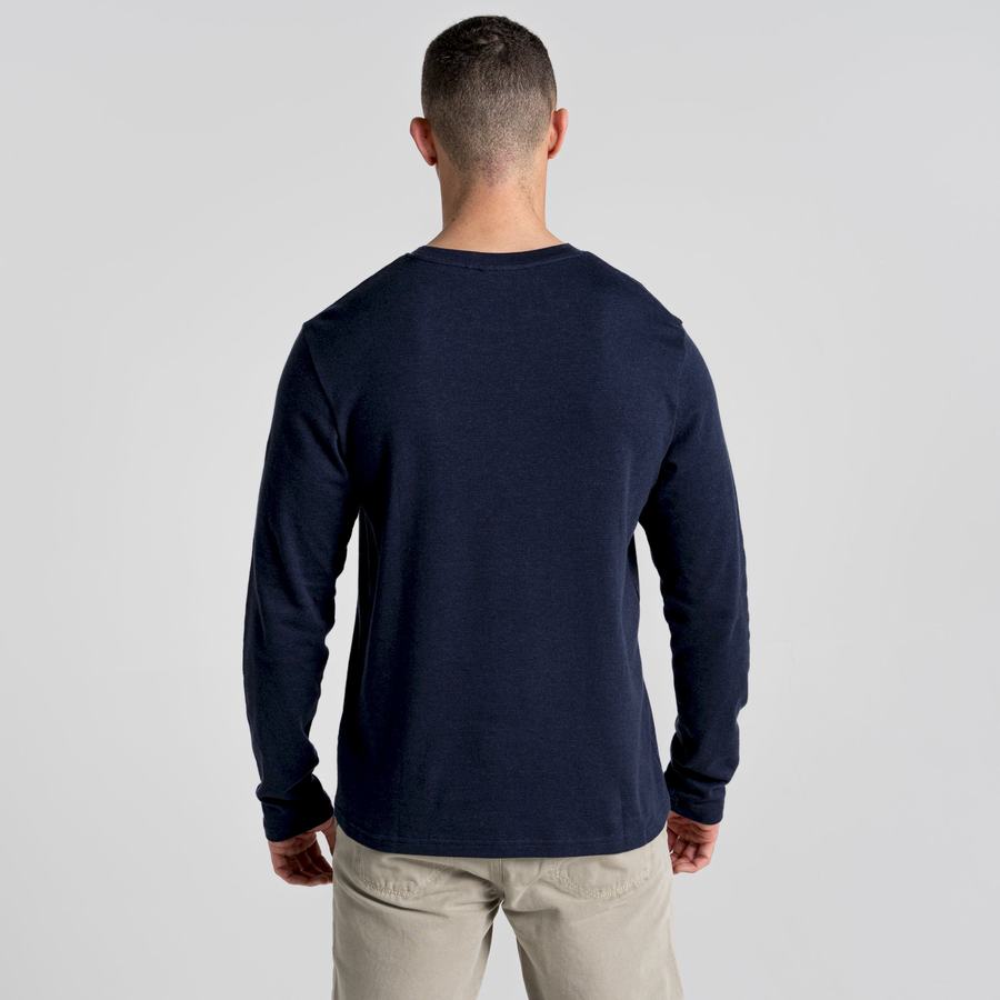 Blue Navy Stripes Craghoppers Latherton Long Sleeved Men's T-Shirts | ALL9997PB