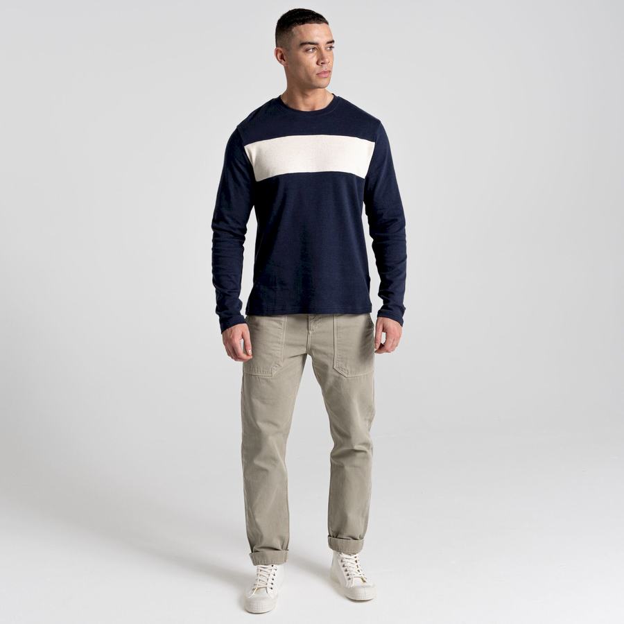 Blue Navy Stripes Craghoppers Latherton Long Sleeved Men's T-Shirts | ALL9997PB