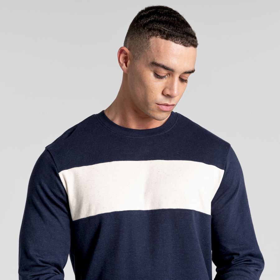 Blue Navy Stripes Craghoppers Latherton Long Sleeved Men's T-Shirts | ALL9997PB