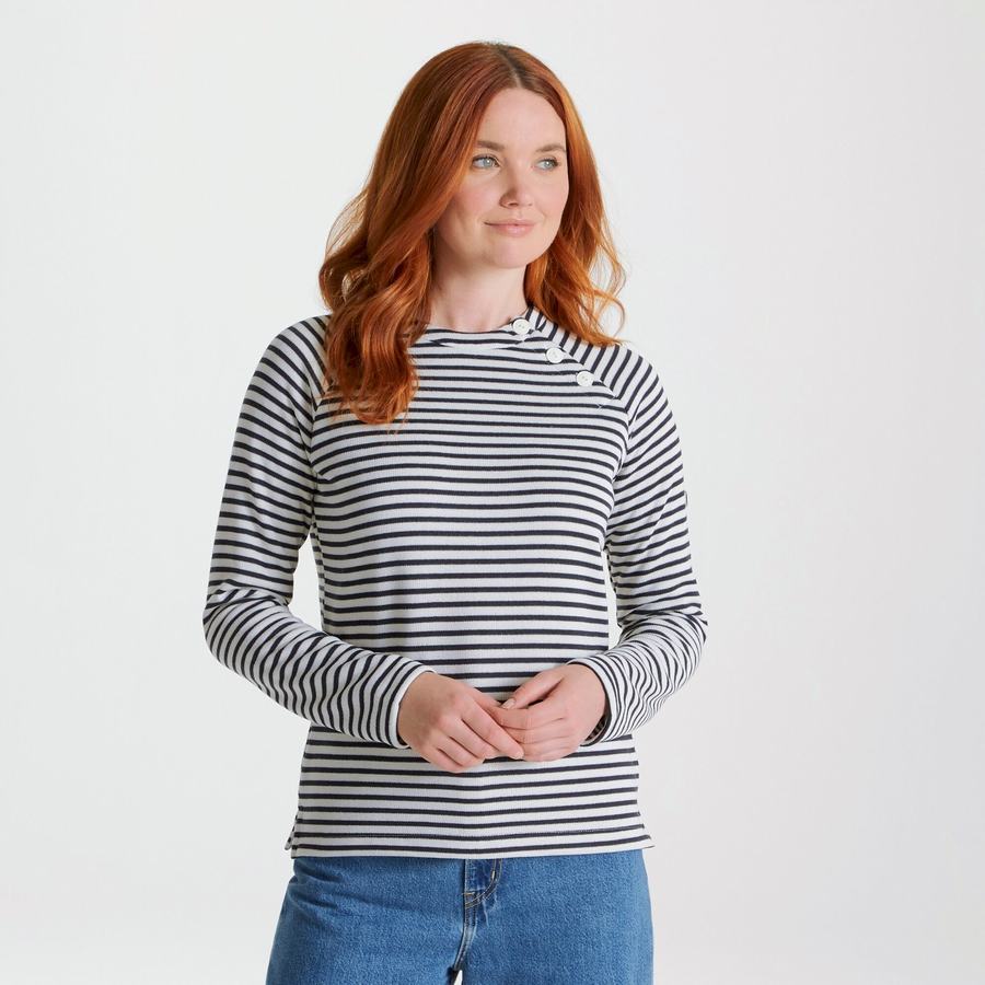 Blue Navy Stripes Craghoppers Neela Crew Neck Women's Sweatshirts | YWD9238SR