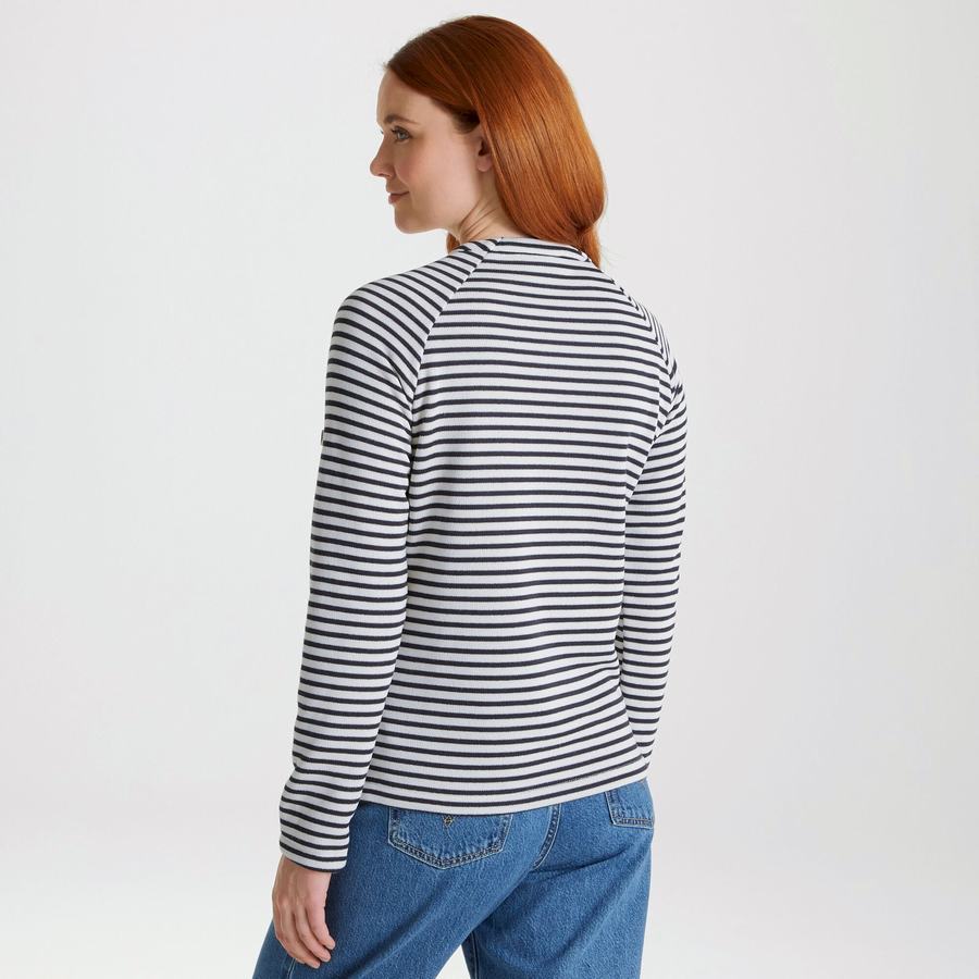 Blue Navy Stripes Craghoppers Neela Crew Neck Women's Sweatshirts | YWD9238SR