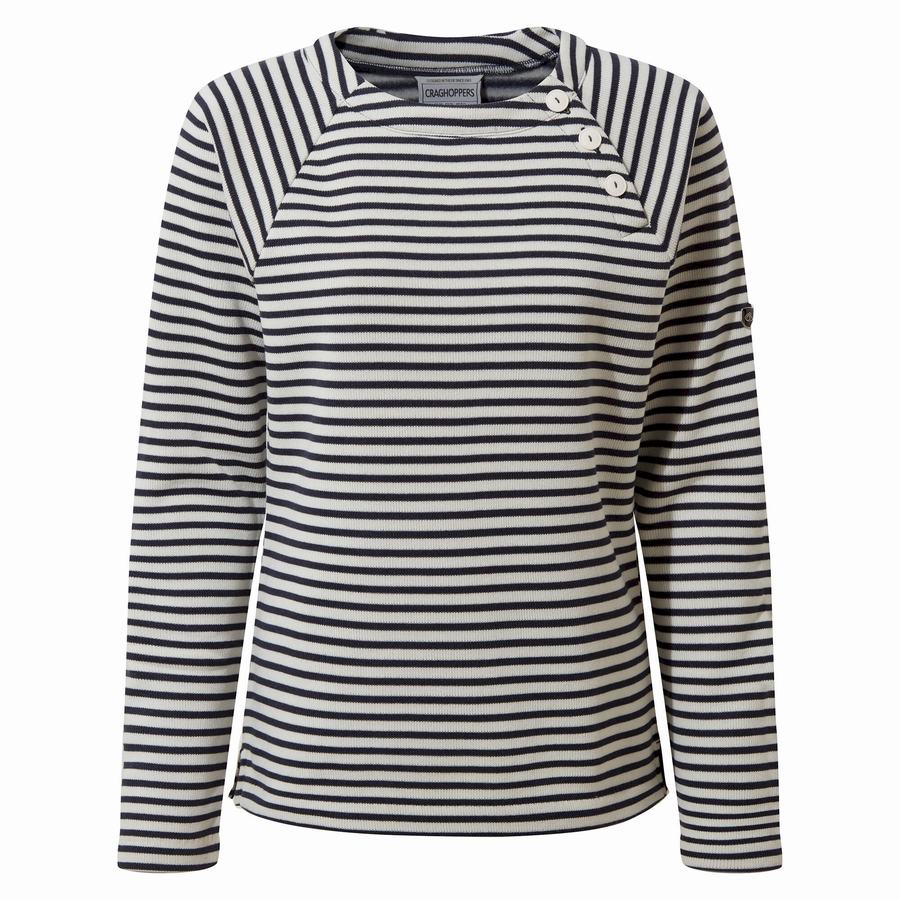 Blue Navy Stripes Craghoppers Neela Crew Neck Women\'s Sweatshirts | YWD9238SR