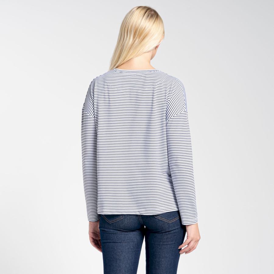 Blue Navy Stripes Craghoppers NosiLife Cora Long Sleeved Women's T-Shirts | WMH5265TB