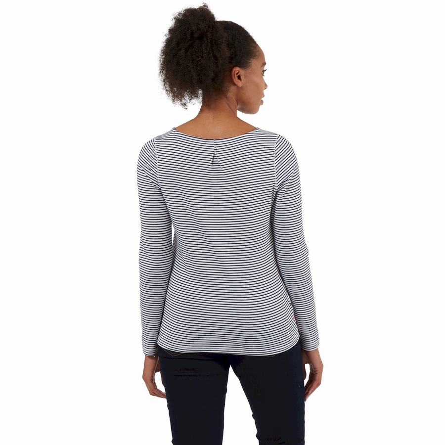 Blue Navy Stripes Craghoppers NosiLife Erin Long Sleeved Women's T-Shirts | CFV2313HM