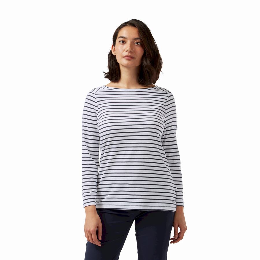 Blue Navy White Stripes Craghoppers Blanca 3/4 Sleeved Top Women's T-Shirts | ODP7568PF