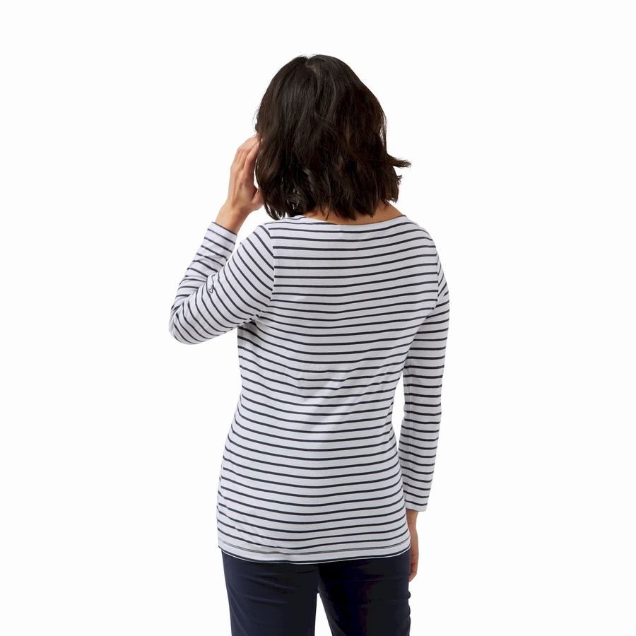 Blue Navy White Stripes Craghoppers Blanca 3/4 Sleeved Top Women's T-Shirts | ODP7568PF