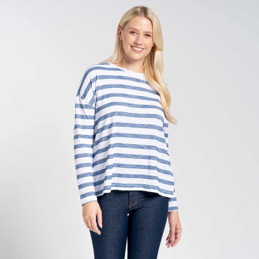 Blue Stripes Craghoppers NosiLife Cora Long Sleeved Women's T-Shirts | QDS318SC