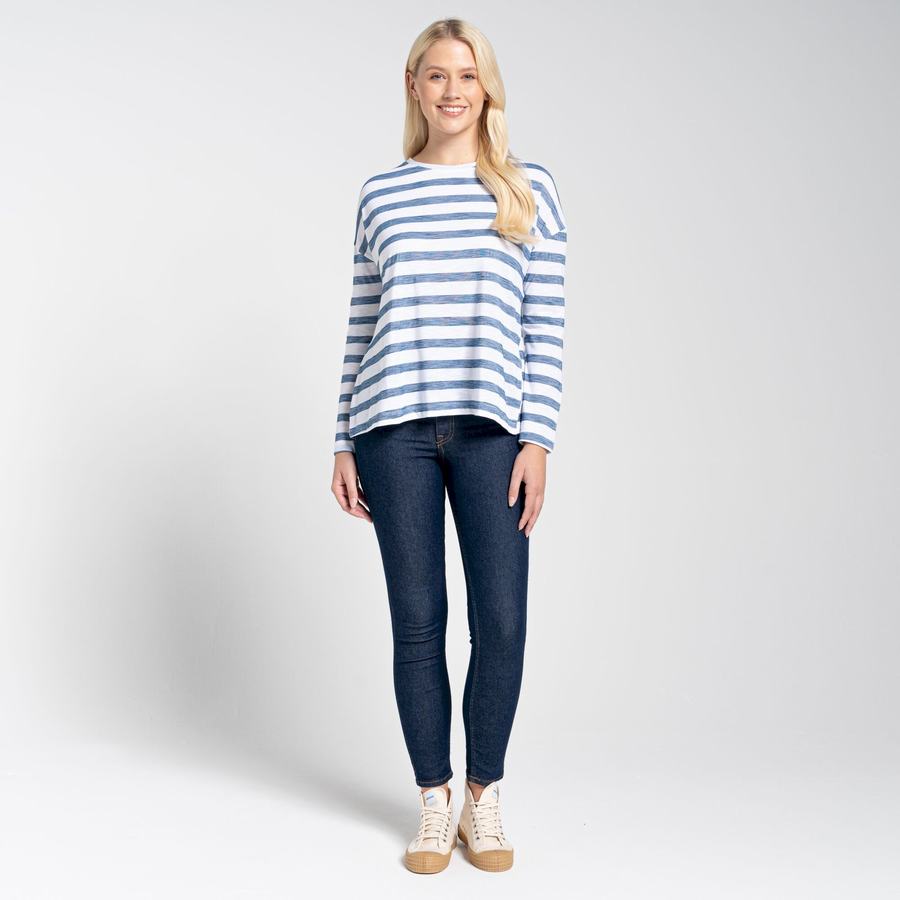 Blue Stripes Craghoppers NosiLife Cora Long Sleeved Women's T-Shirts | QDS318SC