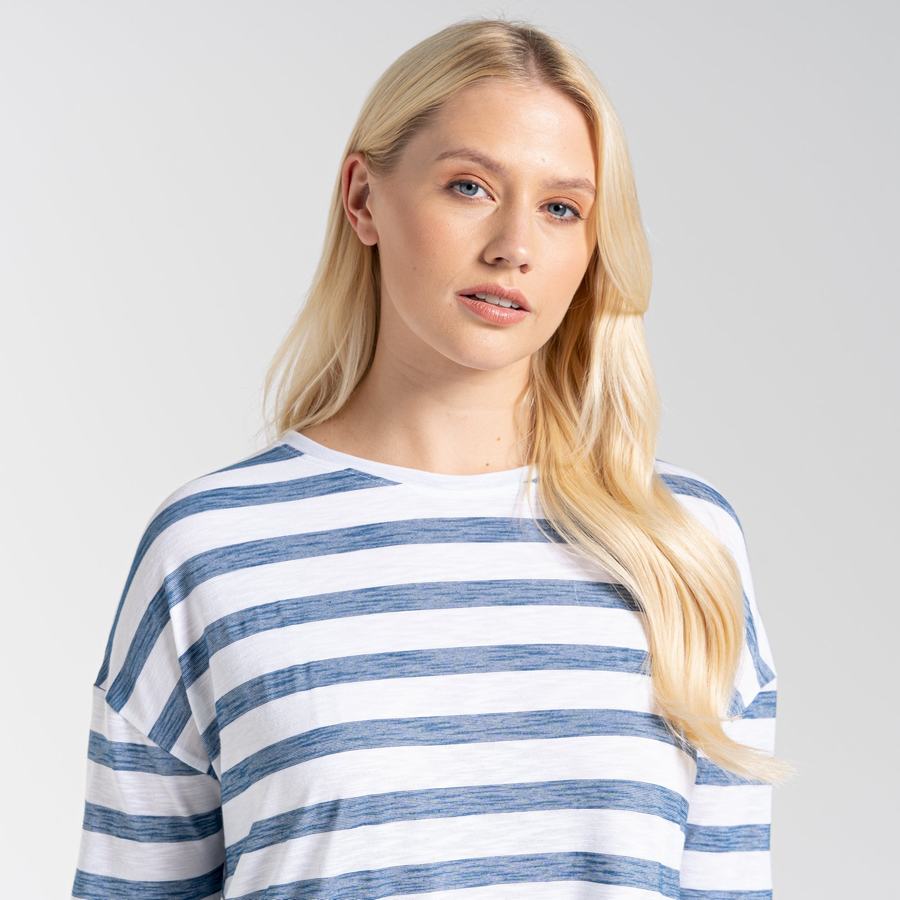 Blue Stripes Craghoppers NosiLife Cora Long Sleeved Women's T-Shirts | QDS318SC