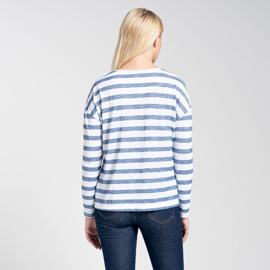 Blue Stripes Craghoppers NosiLife Cora Long Sleeved Women's T-Shirts | QDS318SC