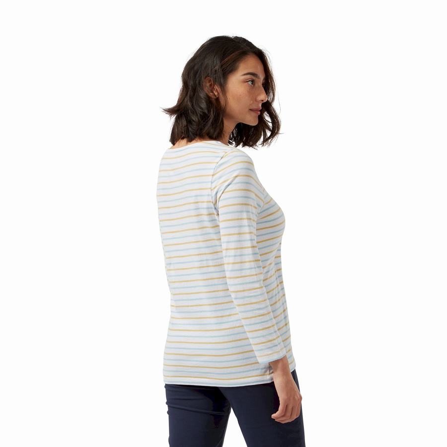 Blue Yellow Stripes Craghoppers Blanca 3/4 Sleeved Top Women's T-Shirts | OHZ5535YZ