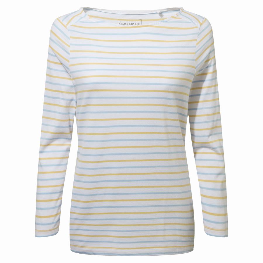 Blue Yellow Stripes Craghoppers Blanca 3/4 Sleeved Top Women\'s T-Shirts | OHZ5535YZ