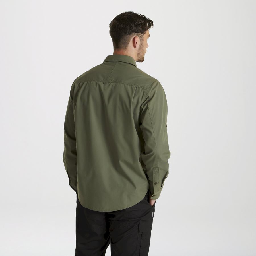 Dark Green Craghoppers Expert Kiwi Long Sleeved Men's Shirts | NHY2543EL