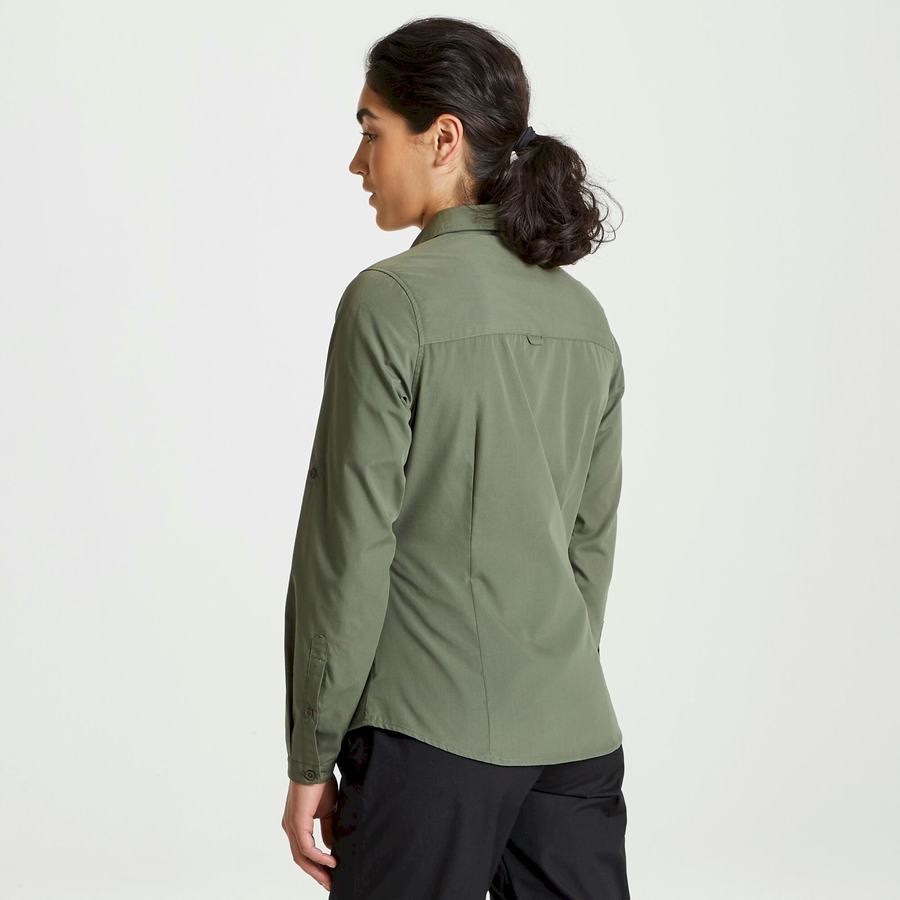 Dark Green Craghoppers Expert Kiwi Long Sleeved Women's Shirts | TWG5414WL