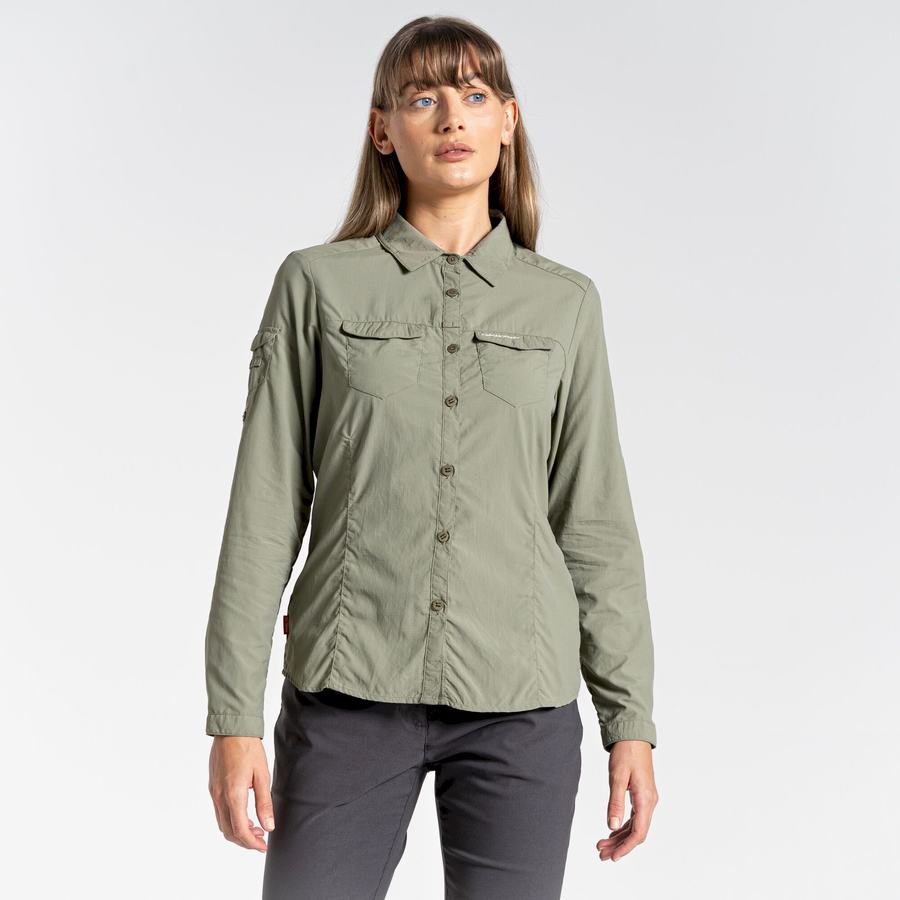 Dark Green Craghoppers NosiLife Adventure II Long Sleeved Women's Shirts | SHF3029OG