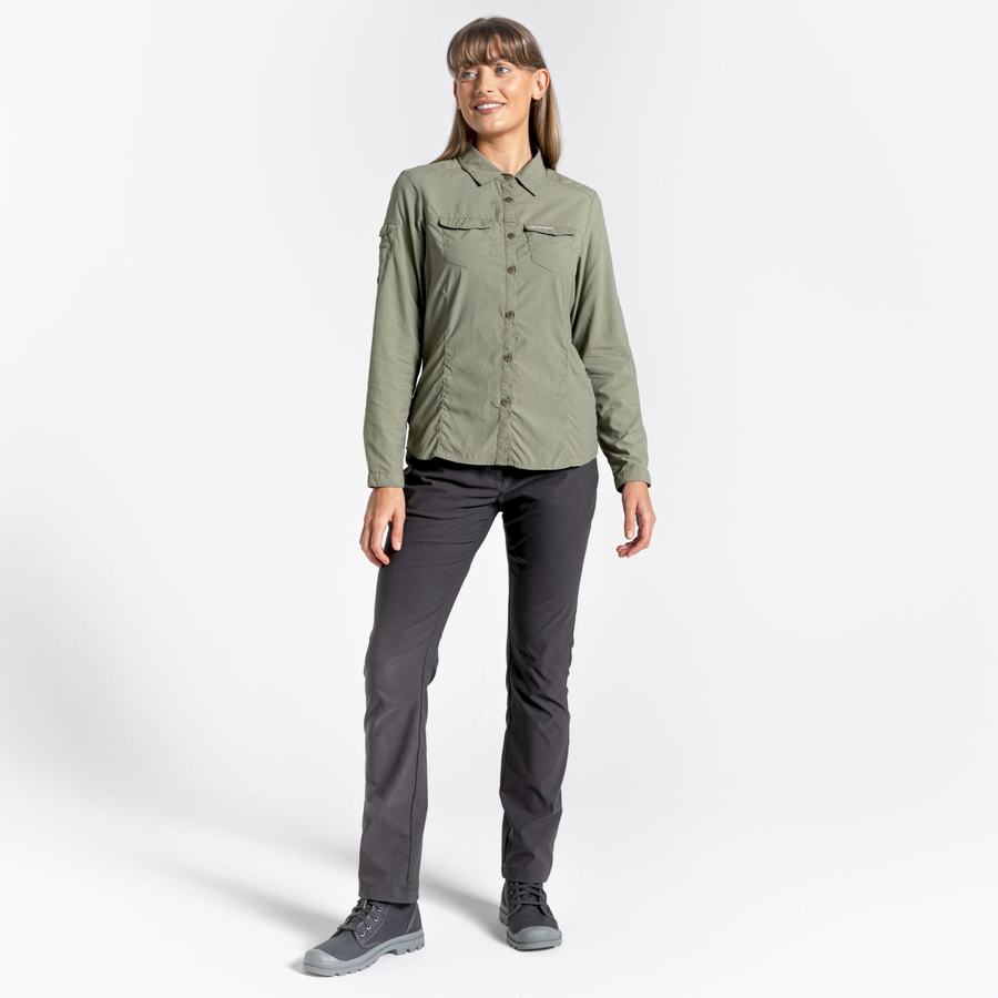 Dark Green Craghoppers NosiLife Adventure II Long Sleeved Women's Shirts | SHF3029OG