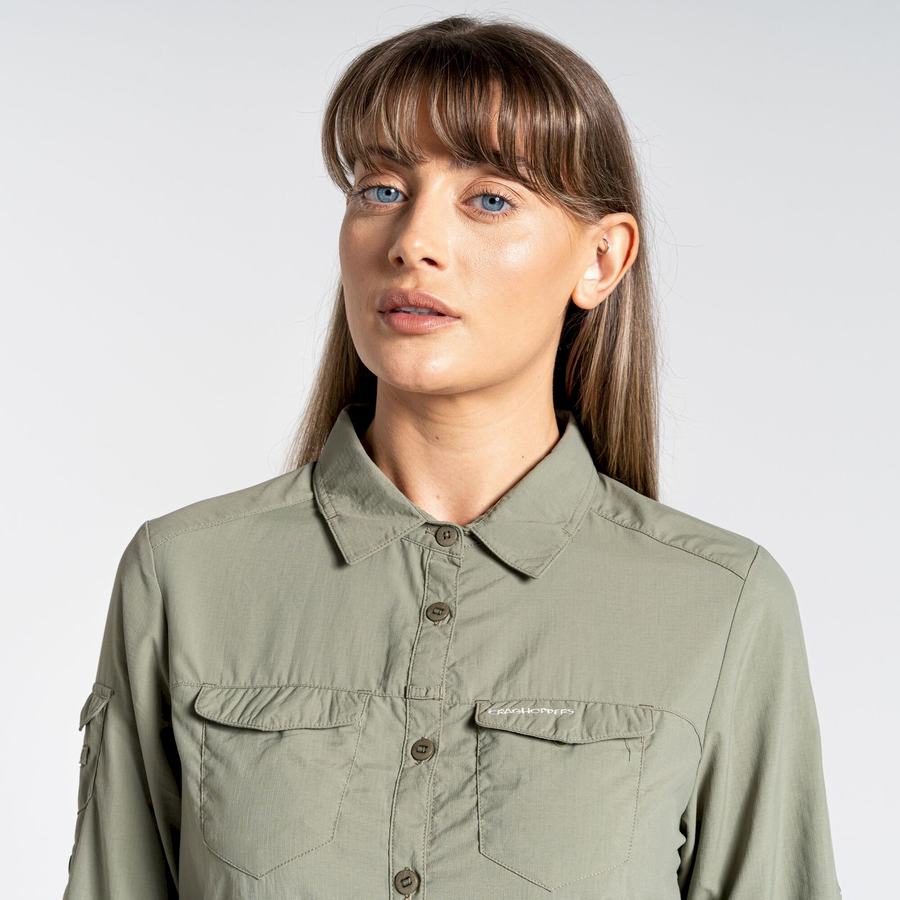 Dark Green Craghoppers NosiLife Adventure II Long Sleeved Women's Shirts | SHF3029OG