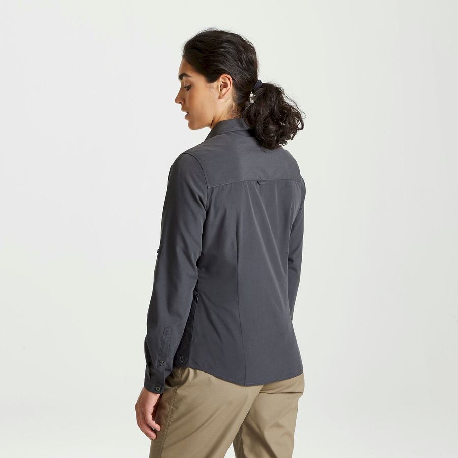 Dark Grey Craghoppers Expert Kiwi Long Sleeved Women's Shirts | BTV4887YX