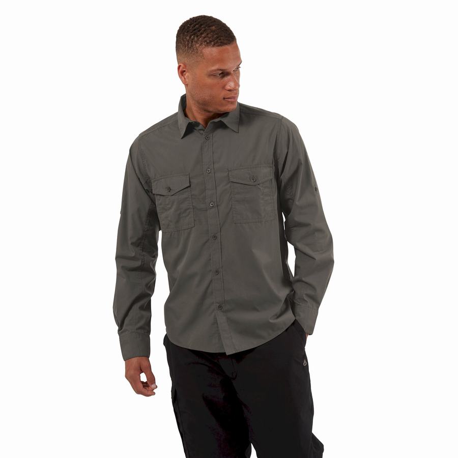 Dark Grey Craghoppers Kiwi Long Sleeved Men's Shirts | FSB9793UR