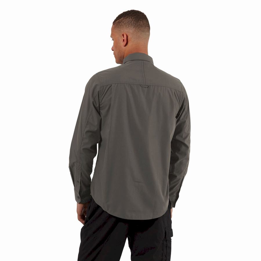 Dark Grey Craghoppers Kiwi Long Sleeved Men's Shirts | FSB9793UR