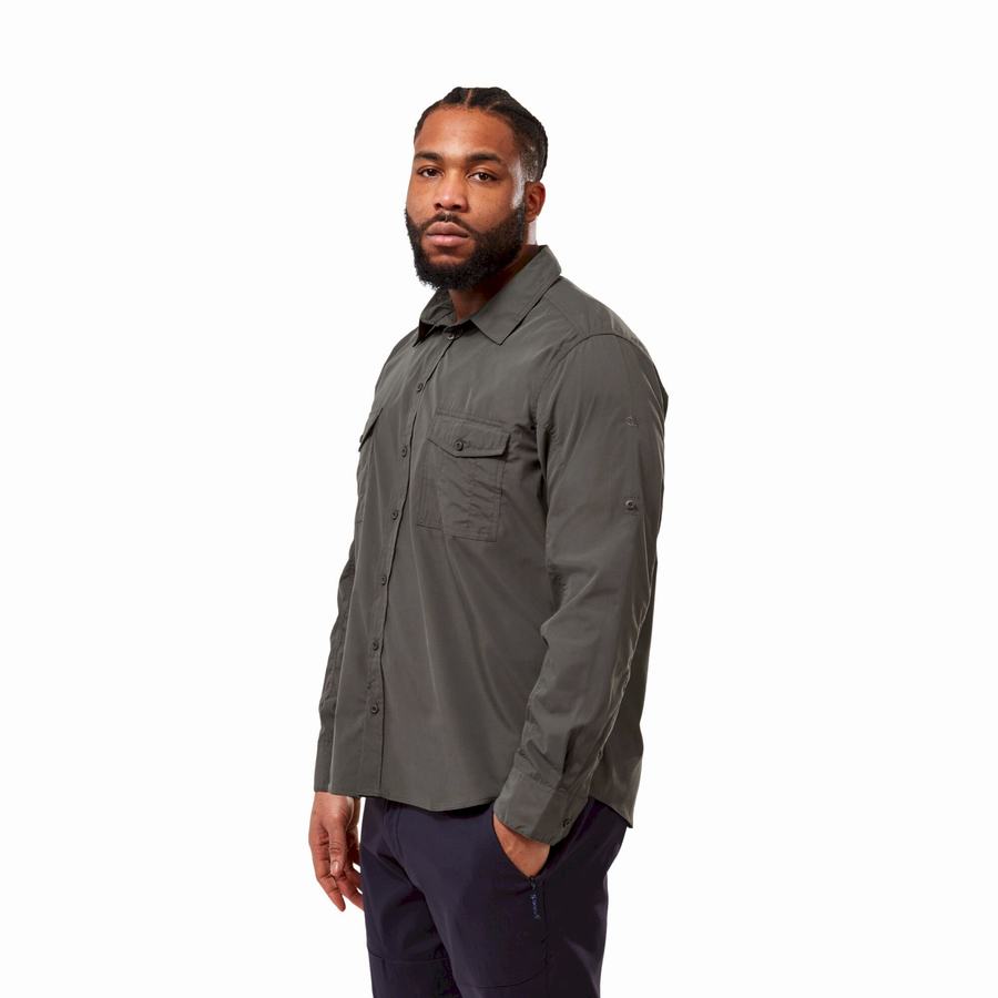 Dark Grey Craghoppers Kiwi Long Sleeved Men's Shirts | FSB9793UR