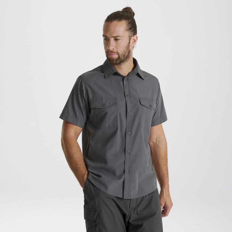 Dark Grey Craghoppers Kiwi Short Sleeved Men's Shirts | RMU9084ZN