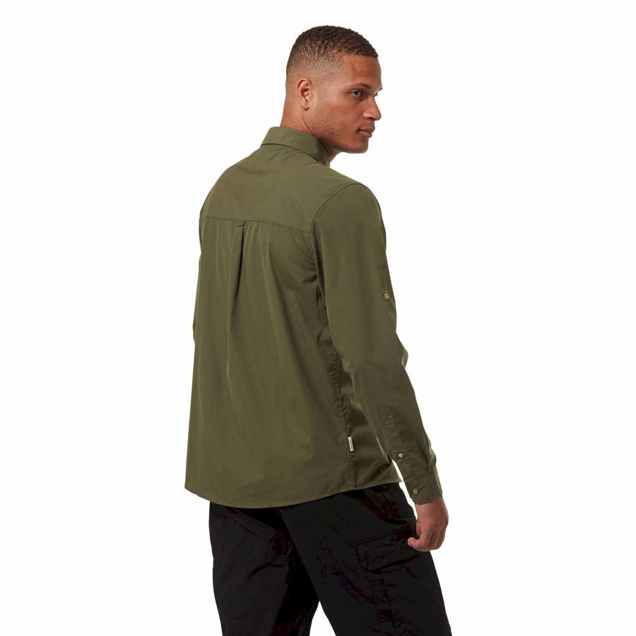 Dark Khaki Craghoppers Kiwi Boulder Long Sleeved Men's Shirts | JAU3444AQ