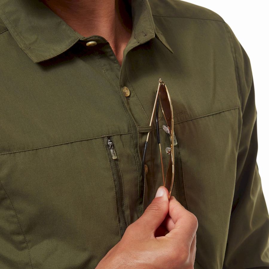 Dark Khaki Craghoppers Kiwi Boulder Long Sleeved Men's Shirts | JAU3444AQ