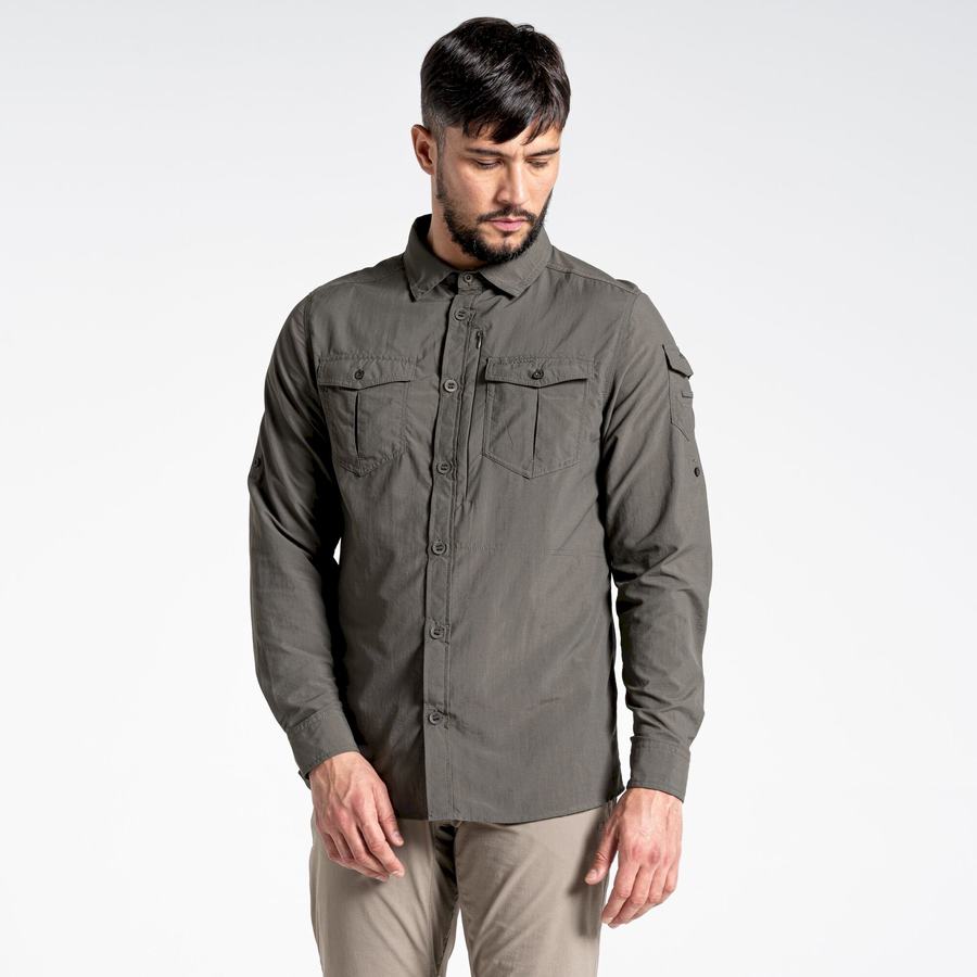 Dark Khaki Craghoppers NosiLife Adventure II Long Sleeved Men's Shirts | HVW509PO