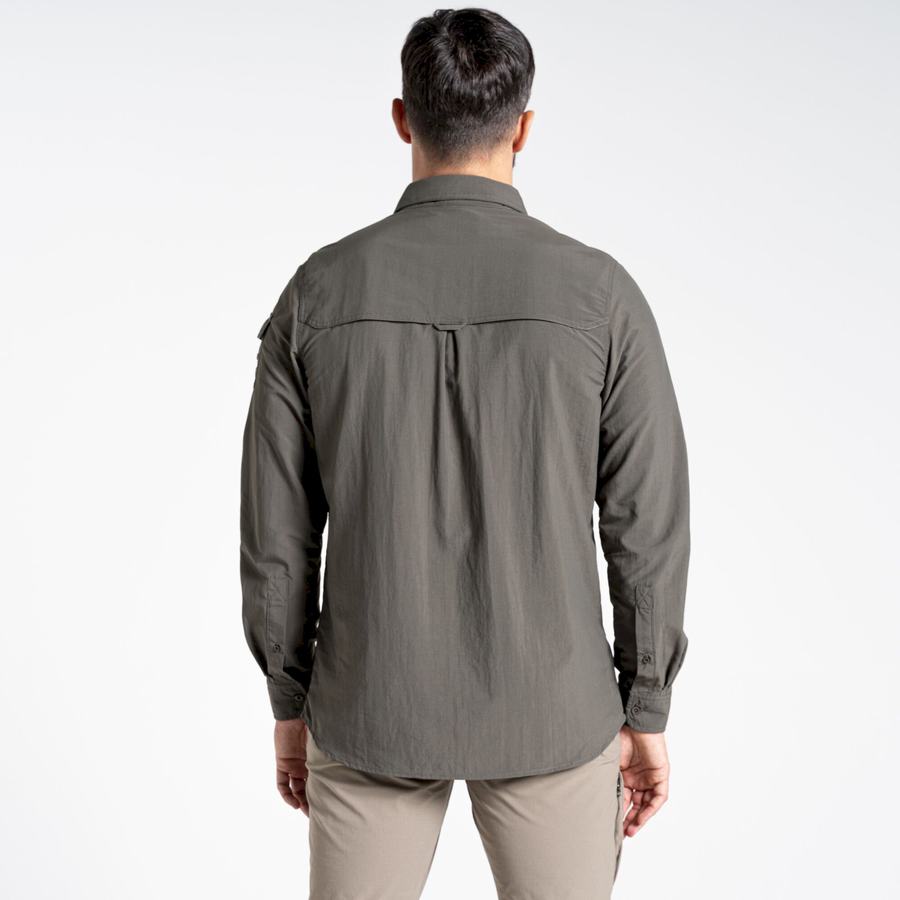 Dark Khaki Craghoppers NosiLife Adventure II Long Sleeved Men's Shirts | HVW509PO