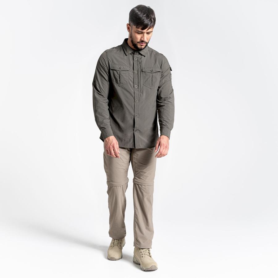 Dark Khaki Craghoppers NosiLife Adventure II Long Sleeved Men's Shirts | HVW509PO